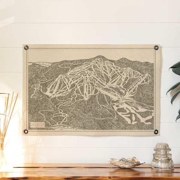 Killington Vermont Mountain Trail Map Felt Poster Banner | Vintage ski snowboard wall art gift. Flag pennant home decor USA Handmade