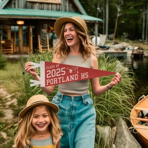 Custom Class of Gift Felt Pennant | Personalized Graduation photo prop banner flag, College Bound, High School Custom Pennant