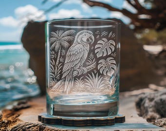 Macaw Glasses | Laser Etched Tropical Bird Barware | Gift for Bird