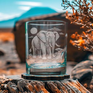 Elephant Glasses | Laser Etched Wildlife Barware, Engraved Gift for Animal Lovers & Safari Home Decor