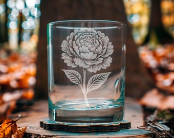 Peony Glasses | Personalized Beer, Cocktail, Whiskey, Wine glassware. Bridal floral gift. Botanical Feminine Flowers Boho Home Decor.