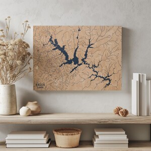Falls der See in North Carolina | Benutzerdefinierte See Karte Wohnkultur, personalisierte See Haus Geschenk, Jahrestag Hochzeitslager Geschenk, gravierte Holz Wandkunst