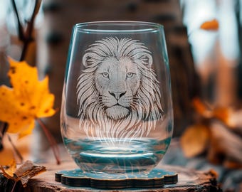 Lion Head Glasses | Laser Etched Wildlife Barware | Bold Safari