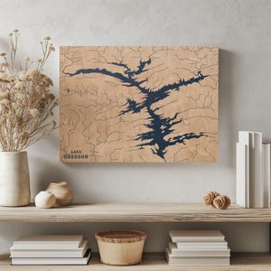 Lake Greeson Arkansas / Decorazione per la casa con mappa personalizzata del lago, regalo personalizzato per casa sul lago, regalo per campeggio di nozze per anniversario, arte murale in legno incisa