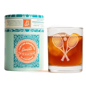Vasos con diseño de raqueta y pelota de tenis / Cristalería para whisky, vino y cerveza con temática deportiva, Vasos con diseño de raqueta de tenis, Regalo para tenistas