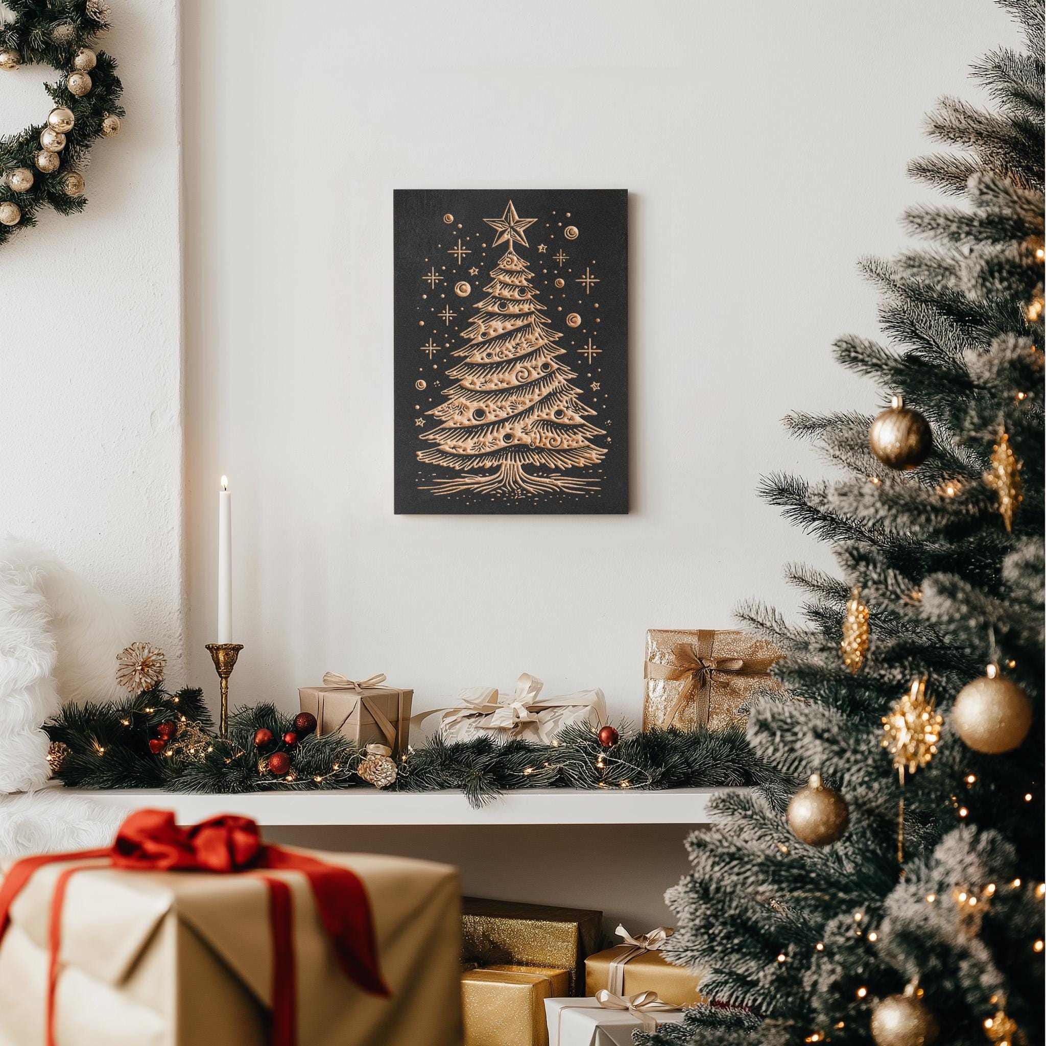 ミッドセンチュリーモダンクリスマスツリー彫刻木製パネル