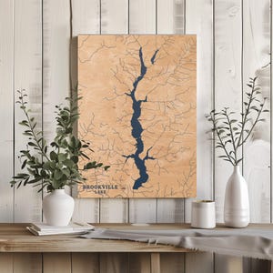Brookville See Indiana | Benutzerdefinierte See Karte Wohnkultur, personalisierte See Haus Geschenk, Jahrestag Hochzeitslager Geschenk, gravierte Holz Wandkunst