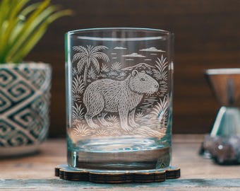 Capybara Glasses | Etched Animal Whiskey, Wine, Pint & Beer Can Glassware Gift for Nature Lovers and Relaxed Spirits