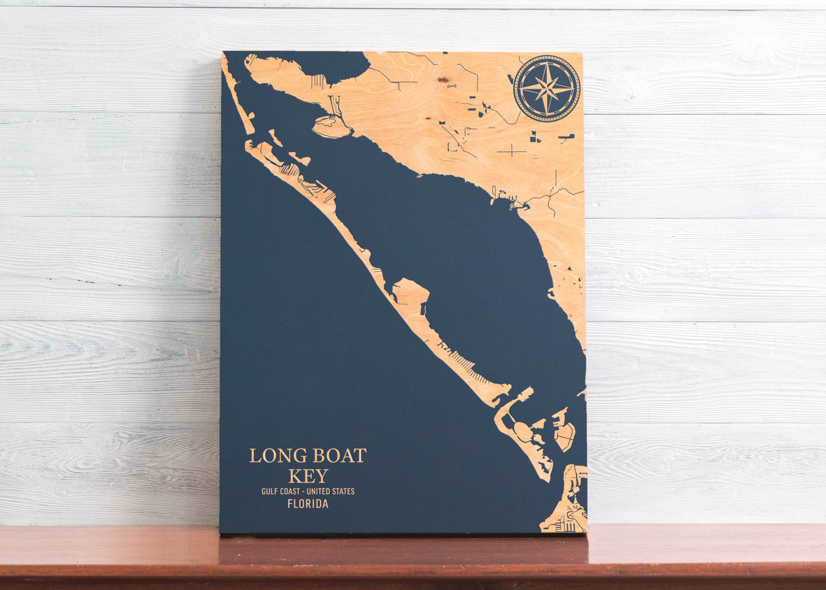Longboat Key Florida Map Engraved Wood Coastal Wall Art Etsy