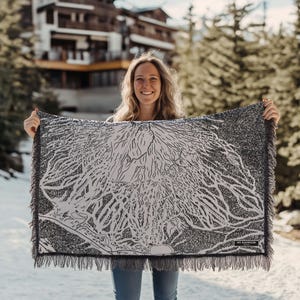 Carte des pistes de ski du mont Bachelor Oregon | Cette couverture douillette et douce est un excellent cadeau de décoration de cabine pour les skieurs et les planchistes