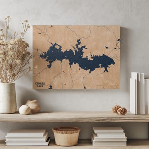 Cross Lake Louisiana / Decorazione per la casa con mappa personalizzata del lago, regalo personalizzato per casa sul lago, regalo per anniversario di matrimonio in campeggio, arte murale in legno incisa