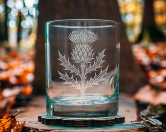 Thistle Glass | Laser Etched Botanical Pint | Engraved Gift for Garden Lovers & Nature Fans