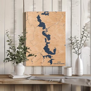 Lake Cochituate Massachusetts | Benutzerdefinierte See Karte Wohnkultur, personalisierte See Haus Geschenk, Jahrestag Hochzeitslager Geschenk, gravierte Holzkunst