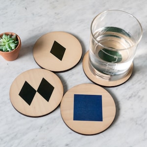 Ski Trail Sign Coasters | Set of 4, Home Decor, Wood Coaster, USA Made, Host Gift, Party Gift, Ski Decor, Winter Sports, Benoit&#39;s Design Co.