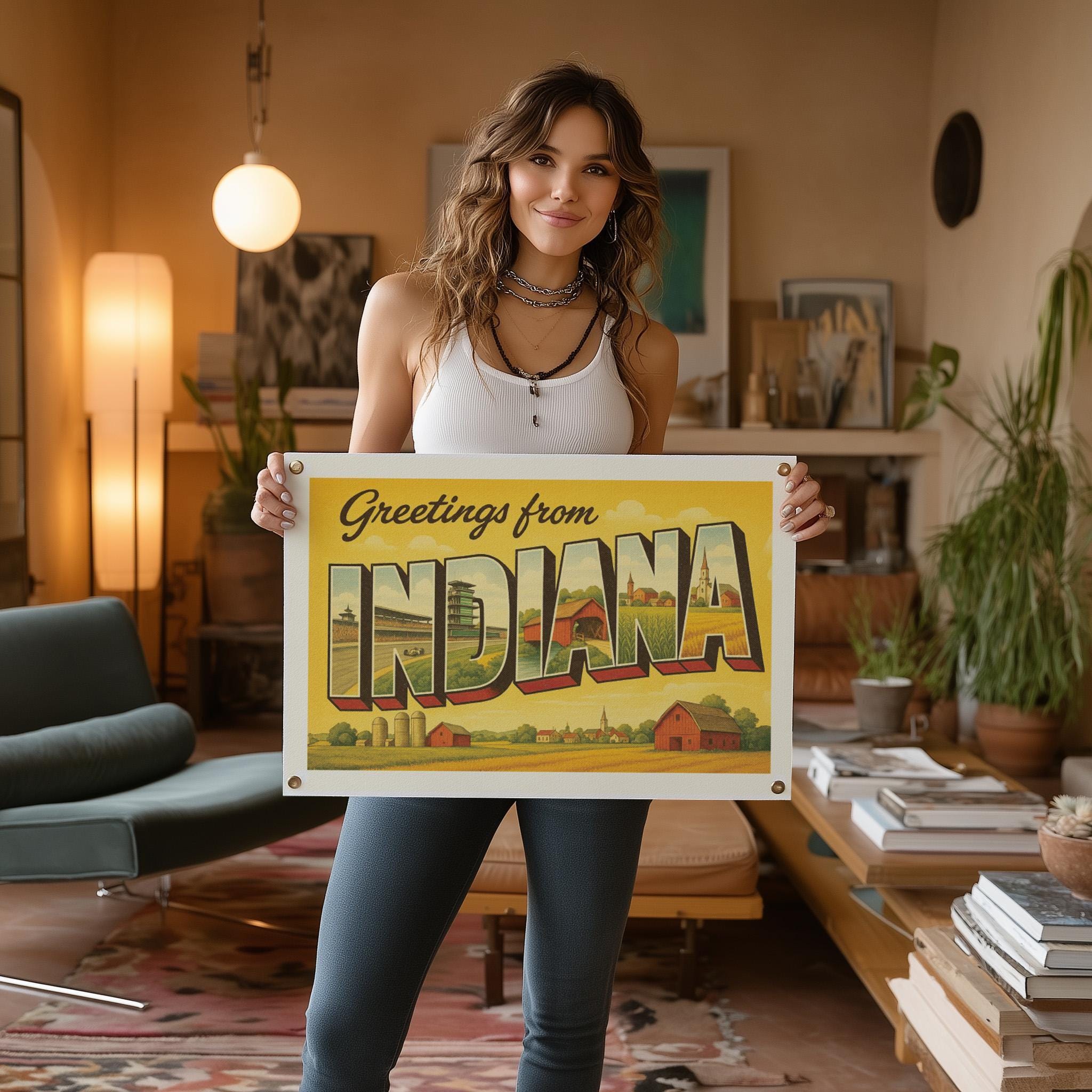 Buy Indiana Felt Banner | Retro Greetings From Travel Postcard