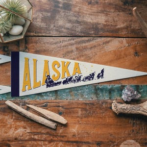 Alaska Felt Pennant | The Last Frontier banner poster. Vintage dog sled camp flag pennant home decor. USA Handmade Adventure Wanderlust Gift