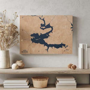 Lake Worth Texas / Decorazione per la casa con mappa personalizzata del lago, regalo personalizzato per casa sul lago, regalo per anniversario di matrimonio in campeggio, arte murale in legno incisa