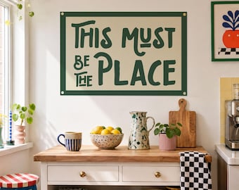 This Must Be The Place Felt Poster Banner | Talking Heads inspired art gift. Vintage Typography camp flag pennant home decor. USA Handmade