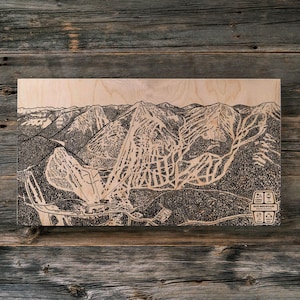 Red Mountain, Utah Ski Loipe Karte | Gravierte Holzwandkunst, Wintersport-Kabinendekor, Snowboard-Bergspur, persönliches Geschenk für die Familie