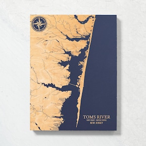 Toms River Stadtplan New Jersey | "Graviertes Holz Küstenkarte Wand Kunst Zeichen, Strand Wohnkultur nautischen Druck, einzigartiges personalisiertes Geschenk für die Familie