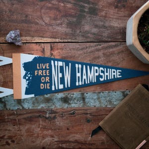New Hampshire Felt Pennant | Live free or die banner poster. Vintage typography camp flag pennant home decor. USA Handmade