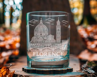 Florence Italy Glass | Laser Etched Travel Glassware, Engraved City Scene Gift for Art & History Lovers
