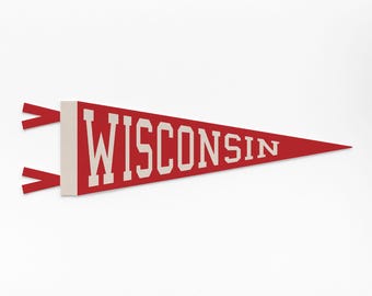 Wisconsin vilten wimpel | Vlag van Varsity State, vintage collegiale muurvlag, decor State Pride