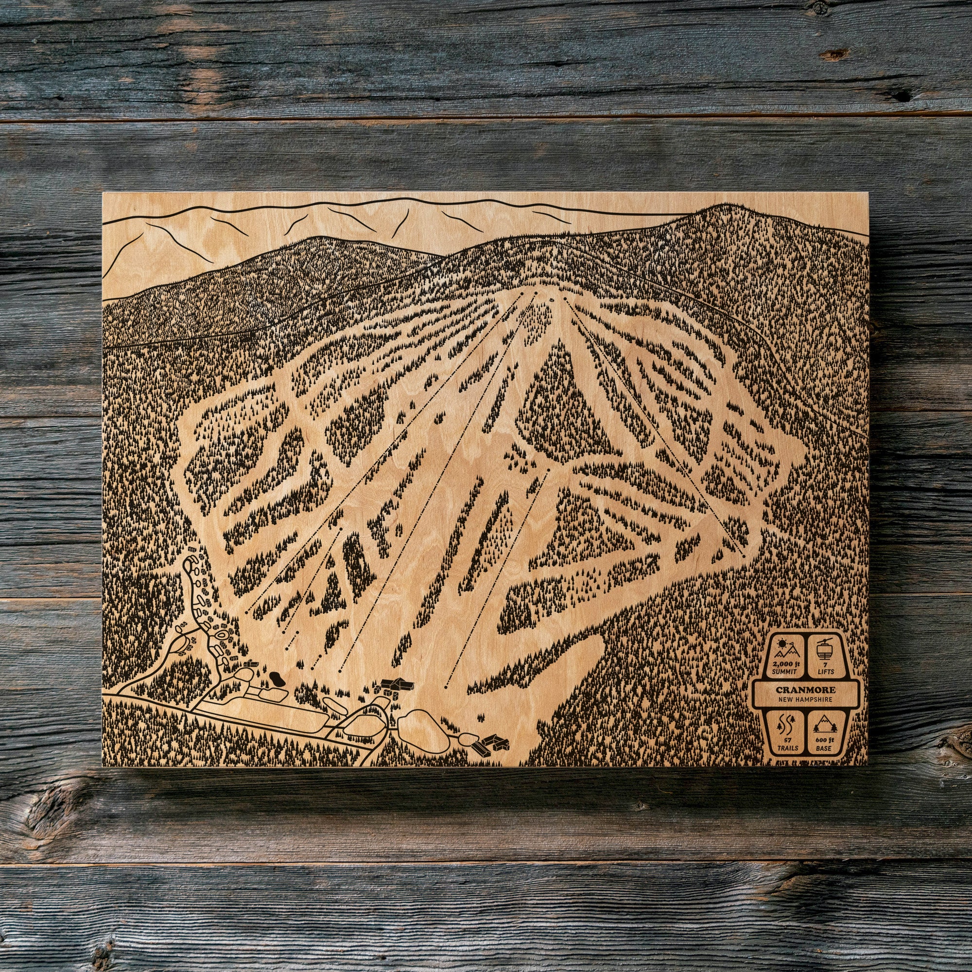 Cranmore New Hampshire Ski Trail Map Engraved Wood Wall