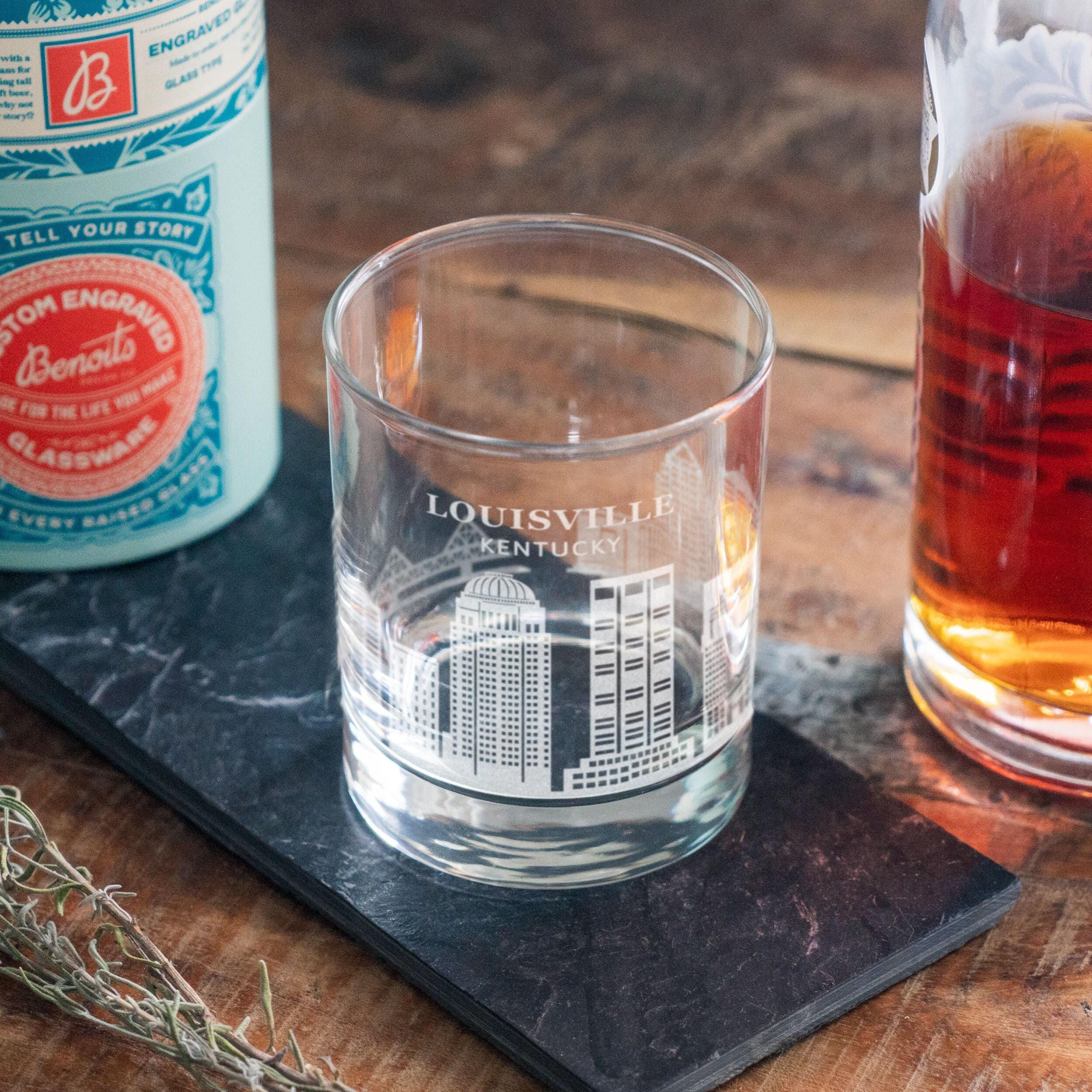 Louisville, Kentucky City Skyline Engraved Glasses | Hometown Pride Glassware, Whiskey Rocks Wine & Beer Barware, Travel Special Trip Gift