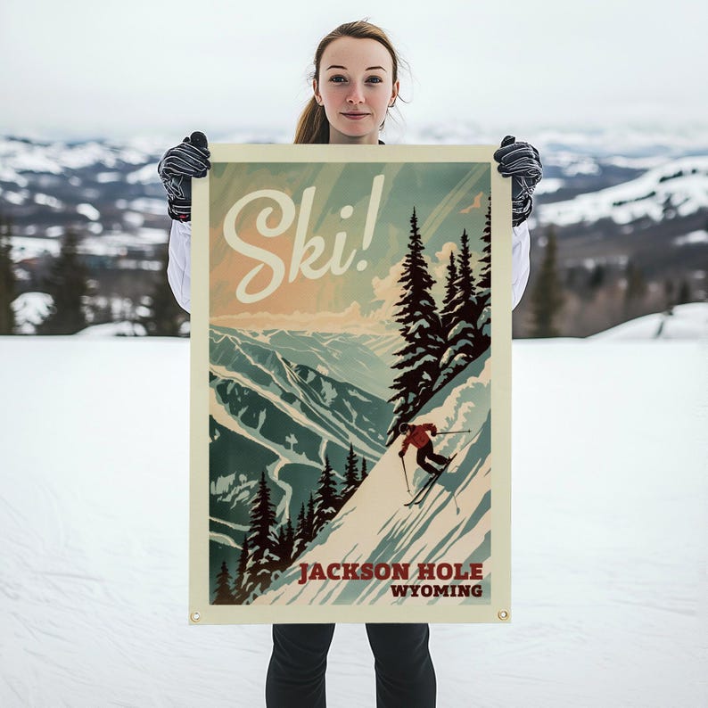 Benoit’s Design Co. Ski Jackson Hole Wyoming Felt Poster Banner - Thumbnail 4