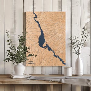 Lake Havasu Arizona / Decorazione per la casa con mappa personalizzata del lago, regalo personalizzato per casa sul lago, regalo per anniversario di matrimonio in campeggio, arte murale in legno incisa
