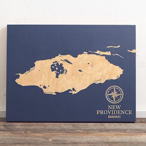 Mappa di New Providence, Bahamas / Cartello da parete in legno inciso con mappa costiera, decorazione da spiaggia, stampa isolana, regalo personalizzato unico per la famiglia