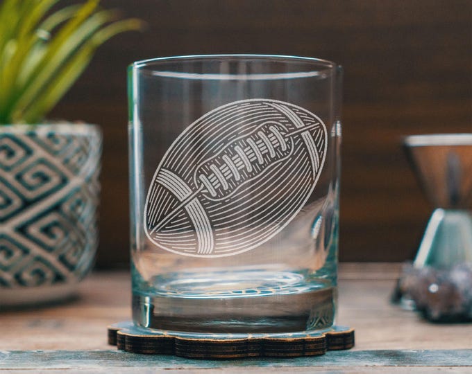 Football Glasses | Laser Etched Sports Barware, Engraved Gift for Football Fans & Game Day Home Decor