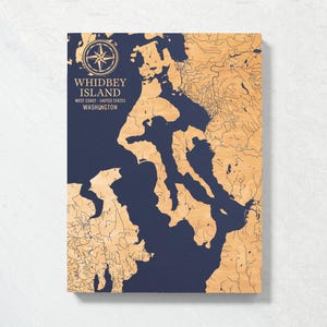 Whidbay Island, Washington Karte | "Graviertes Holz Küstenkarte Wand Kunst Zeichen, Strand Wohnkultur nautischen Druck, einzigartiges personalisiertes Geschenk für die Familie