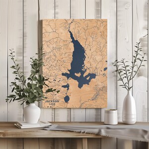 Jackson See Wyoming | Benutzerdefinierte See Karte Wohnkultur, personalisierte See Haus Geschenk, Jahrestag Hochzeitslager Geschenk, gravierte Holz Wandkunst