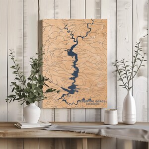 Flaming Gorge Stausee Wyoming | Benutzerdefinierte See Karte Wohnkultur, personalisierte See Haus Geschenk, Jahrestag Hochzeitsgeschenk, gravierte Holz Wandkunst