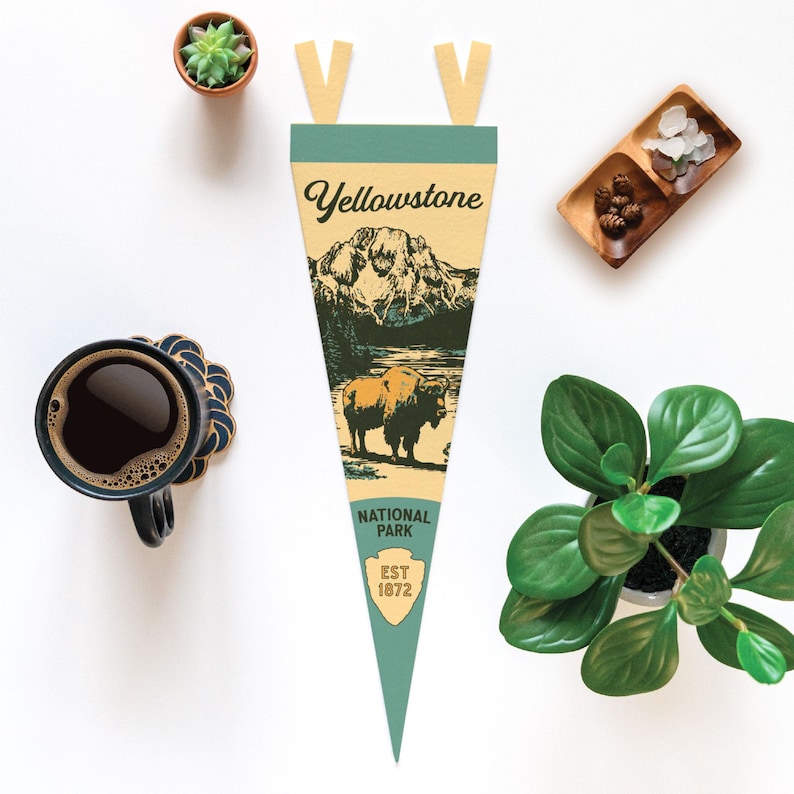Yellowstone National Park Felt Pennant | Vintage Bison & Mountains Camp Flag, National Park Wall Decor, Adventure Home Accent image 5