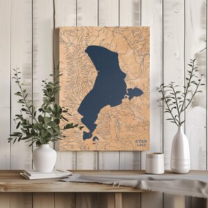 Utah Lake Utah / Mappa personalizzata del lago Decorazione per la casa, regalo personalizzato per casa sul lago, regalo per anniversario di matrimonio in campeggio, arte murale in legno incisa