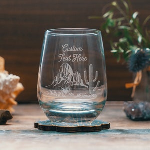 Custom Name Text Engraved Glasses | Desert Theme, Personalized Drinkware for Beer, Whiskey, Wine, Cocktails, Home Decor, Wild Western Gift