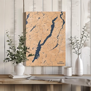 Lake George New York | Benutzerdefinierte See Karte Wohnkultur, personalisierte See Haus Geschenk, Jahrestag Hochzeitslager Geschenk, gravierte Holz Wandkunst