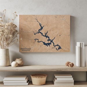 Prettyboy Vorratsbehälter Maryland | Benutzerdefinierte See Karte Wohnkultur, personalisierte See Haus Geschenk, Jahrestag Hochzeitslager Geschenk, gravierte Holzkunst