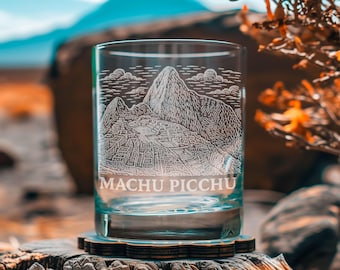 Machu Picchu Peru Glass | Laser Etched Travel Glassware, Engraved Scenic Scene Gift for Peru History Lovers