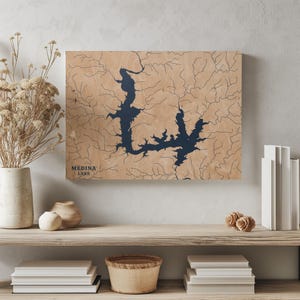 Medina See Texas | Benutzerdefinierte See Karte Wohnkultur, personalisierte See Haus Geschenk, Jahrestag Hochzeitslager Geschenk, gravierte Holz Wandkunst