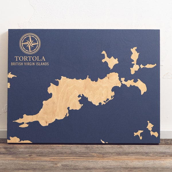 Tortola, Britse Maagdeneilanden Kaart | BVI gegraveerd hout Coastal Chart Wall Art Sign, Beach Home Decor Island Print, uniek gepersonaliseerd cadeau