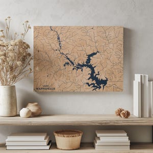 Lake Wappapello Missouri / Decorazione per la casa con mappa personalizzata del lago, regalo personalizzato per casa sul lago, regalo per campeggio di nozze per anniversario, arte murale in legno incisa