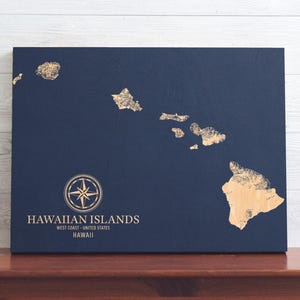 Hawaiianische Inseln Karte | "Graviertes Holz Küsten Wand Kunst Zeichen, Strand Haus Wohnkultur nautisches Leben Druck, einzigartiges personalisiertes Familien Geschenk."