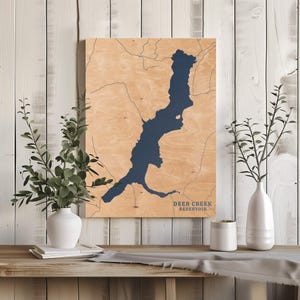 Deer Creek Stausee Utah | Benutzerdefinierte See Karte Wohnkultur, personalisierte See Haus Geschenk, Jahrestag Hochzeitslager Geschenk, gravierte Holz Wandkunst