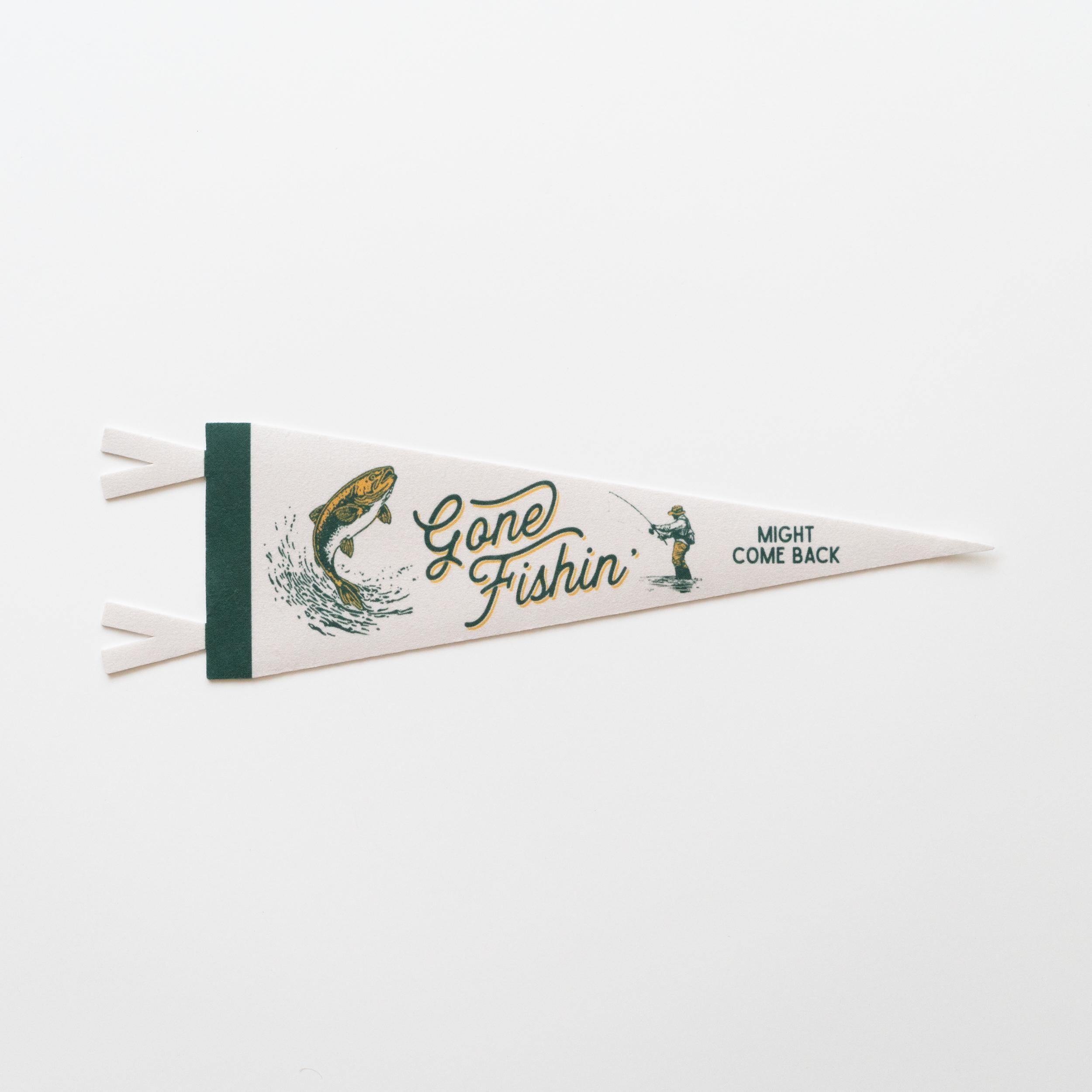 Gone Fishin' Felt Pennant | Vintage Sports Banner, Funny Fishing Gift Decor, Outdoorsman Wall Art Print.