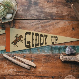 Giddy Up Felt Pennant | Vintage Wild West Cowboy Banner, Inspirational Kids Room Decor, Western Nursery Wall Art, Rustic Home Accent Gift. image 3