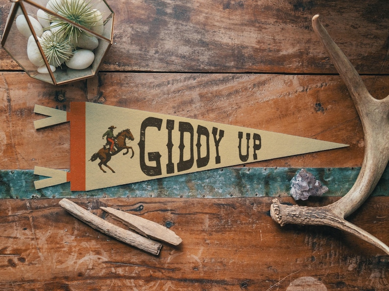 Giddy Up Felt Pennant | Vintage Wild West Cowboy Banner, Inspirational Kids Room Decor, Western Nursery Wall Art, Rustic Home Accent Gift. image 3